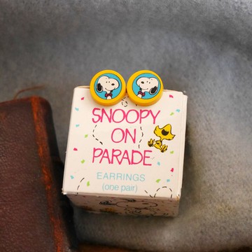 古董1990年代AVON史奴比SNOOPY塑料圓形針式耳環 原裝盒