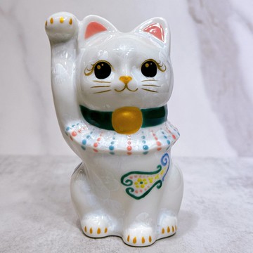 【彩韻招福】日本清水燒招財貓 | 花結晶 白 億万両