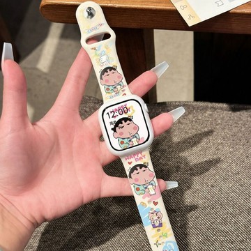 奶茶小新卡通矽膠手錶帶 高顏值女款 適用 iwatch S10/S11/SE 蘋果手錶替換錶帶
