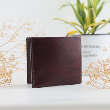 皮革短夾 率真皮夾  咖啡紅色  手工製作