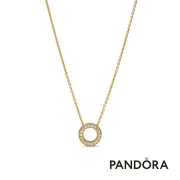 【Pandora官方直營】Pandora Logo 密鑲圓形吊墜短項鏈