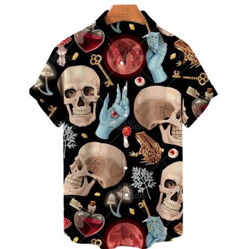 Skull 3D Printed Men's Short Sleeve Shirt骷髏頭 3D印花男