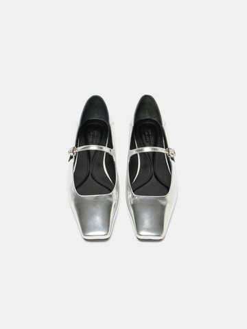 Square Toe Mary Jane Leather Flats [Silver] (DG1DS25011SVX)