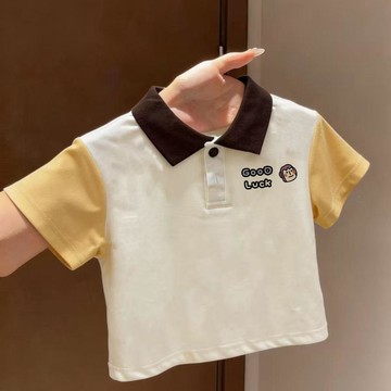 臺灣-出貨🔥兒童夏季純棉翻領 POLO 衫 男女幼童拼色卡通短袖上衣 親膚休閒孩童日常衫 兒童 POLO 衫