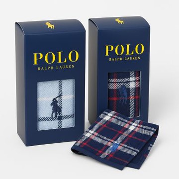 RALPH LAUREN POLO 經典紳士格紋小馬刺繡純棉方巾禮盒(3色任選 深藍禮盒款 紳士風格送禮首選)