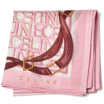 CELINE 粉底滿印字母皮扣印花圖騰LOGO帕領巾(52CM)