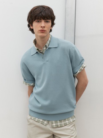 Textured Collar Short Sleeve Knit Sweater [3colors]