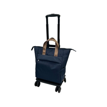【日本cocoro】印花多功能保溫保冷四輪摺疊購物車-18L-海軍藍