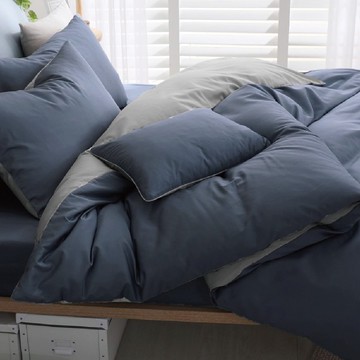 Basic4 鈷藍X岩灰 300織長絨棉 床包枕套/床包被套組/台灣製