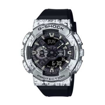 【CASIO G-SHOCK】頹廢搖滾風潮流雙顯腕錶-油漬銀/GM-110GC-1A
