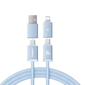 廠出 USB 二拖二60W充電傳輸線-藍/1M