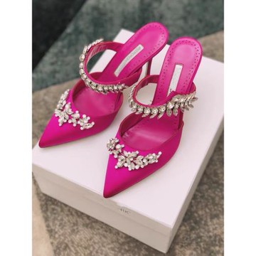 【櫻桃籽】高定！法式尖頭平底涼鞋水鉆女神范小眾設計感高跟半拖