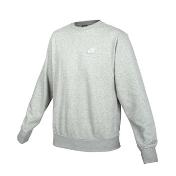 NIKE 男長袖圓領T恤-圈毛 保暖 休閒 上衣 大學T BV2667-063 灰白