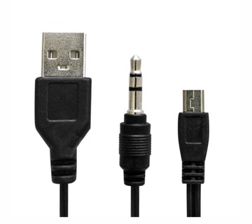 1對2 usb連接線-usb+3.5mm插頭/mini5p插頭