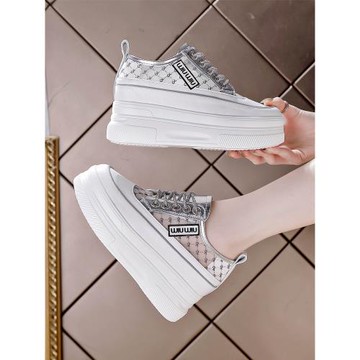 內增高小白鞋女夏季薄款厚底高端女鞋夏款真皮網紗透氣松糕鞋8CM