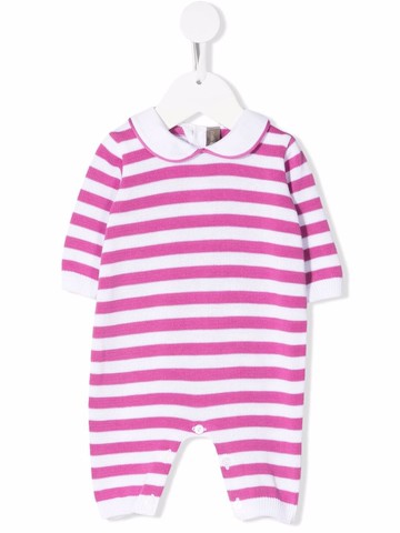 Little Bear - knitted stripe-print romper - kids - Cotton - 1 mth - Pink