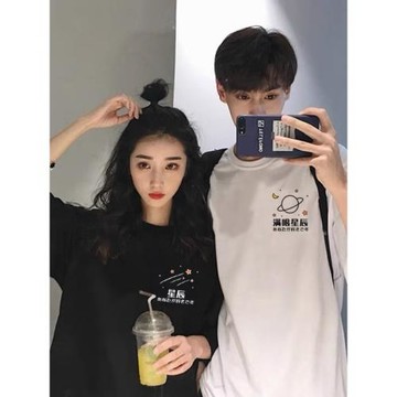 情侶夏季款重磅純棉情侶短袖小眾設計感簡約寬松百搭情侶短袖T恤