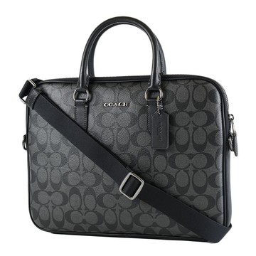 COACH 男款 緹花LOGO防刮手提斜背二用公事包-灰黑色