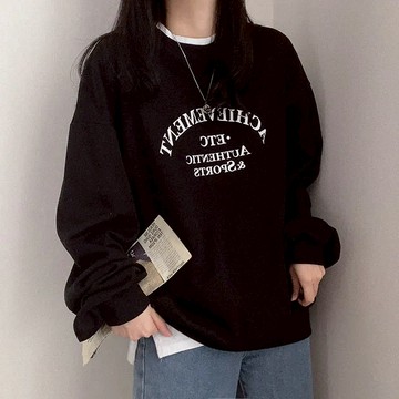 Vuja de 純棉圓領衛衣 大學t 薄衛衣 oversize 大學t 長袖 秋冬上衣 字母印花 潮流衣服 刷毛 衣服女