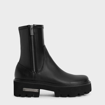 素面拼接厚底短靴