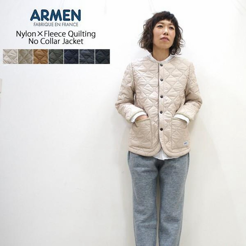 アーメン キルティングジャケット 裏フリースナイロンキルティングノーカラージャケット ARMEN NAM1851 HEAT QUILT ヒートキルト  レディース | LINEショッピング