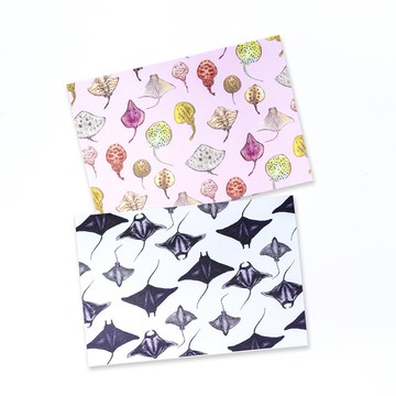 【Manta & Ray】水彩插畫 花樣明信片 一套全兩張 魔鬼魚 魟魚