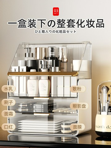 日本化妝品收納盒防塵桌面高級感大容量護膚品置物架口紅整理盒