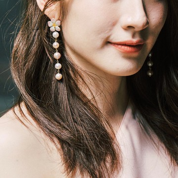 粉色 萬物之源系列 花朵珍珠耳環 可訂製耳夾