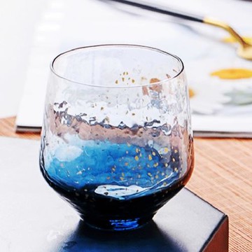 日式錘紋漸變色星空玻璃杯茶杯彩色玻璃杯創意水杯子威士忌杯酒杯