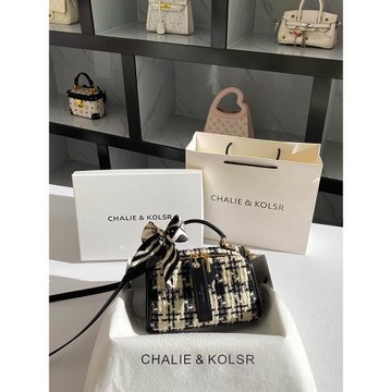 CHALIE&KOLSR小香風呢子波士頓包包2025秋季新款高級感撞色枕頭包