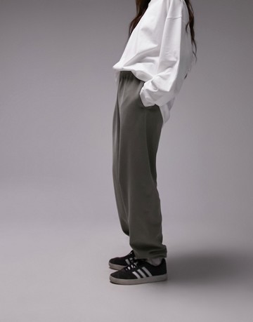 Topshop plain vintage wash oversized cuff jogger in khaki-Green