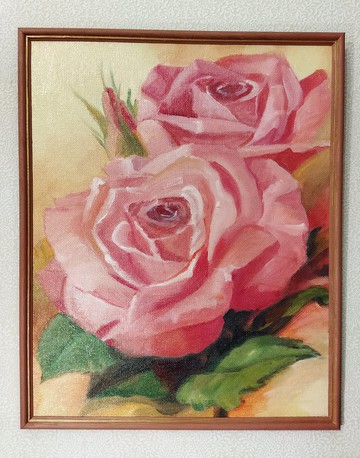 粉紅色玫瑰花朵油畫框畫藝術品