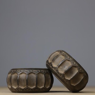 古董老石雕舊石器 仿古青石茶席瓜棱小鼓墩 中式古典茶席案頭擺件