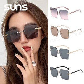 【SUNS】時尚精品墨鏡 ins方形切邊無框金屬墨鏡 輕量材質 配戴舒適 抗UV400 S518