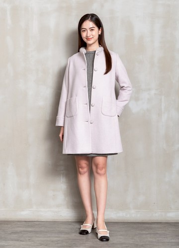 柔調暖甜毛領羊毛中長版大衣