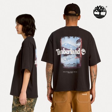 中性黑色寬版戶外背面圖案T恤|A5STQ001