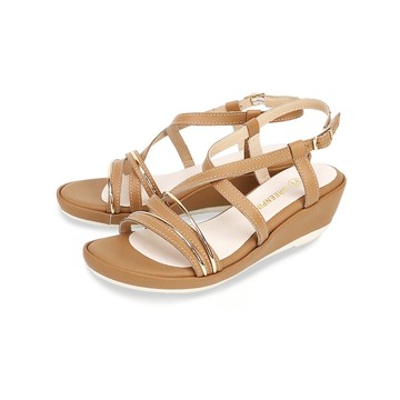 (限時⬊5折)GREEN PINE金邊細帶5.5cm楔形涼鞋 棕色 (00141659)