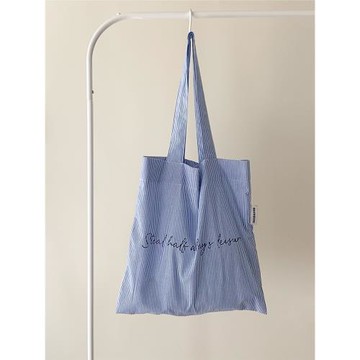 MOREGOOL 23/SS原創 藍色條紋印花單肩帆布包 日常輕便棉布袋