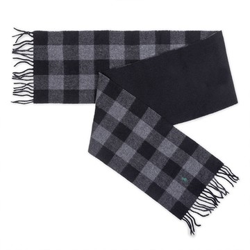 Polo Ralph Lauren RL 熱銷刺繡小馬羊毛圍巾-黑灰格紋併色