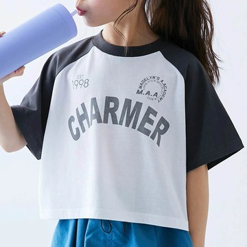 日本 devirock - 女孩運動風設計款短袖上衣-CHARMER-黑x白