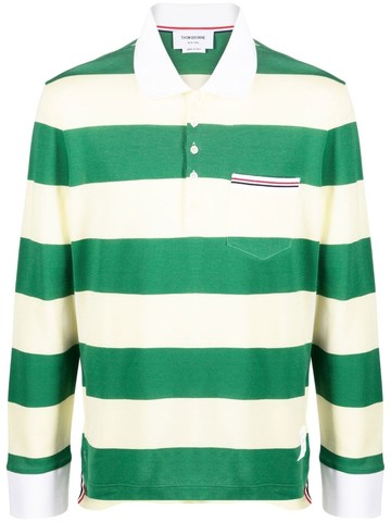 Thom Browne - striped piqué polo shirt - men - Cotton - 3 - 308 GREEN/LIGHT YELLOW