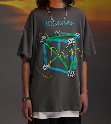 FINDSENSE X 2023 街頭時尚潮流 男士 寬鬆 幾何立方圖案 半袖短T  特色短T 學生T