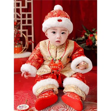 男寶寶周歲禮服兒童嬰幼兒中式百日宴抓周唐裝龍鳳寶寶加厚冬裝