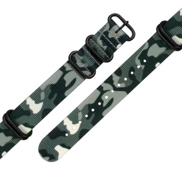 Watchband / 各品牌通用 迷彩 輕便柔軟 黑鋼扣頭 尼龍錶帶 灰綠色