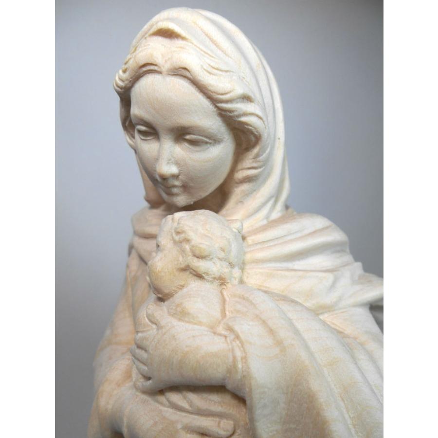 創業100年《レーピ》木彫り 聖母マリア像 30cm「ルネサンス」聖母子像   白木仕上げ  保証書付 