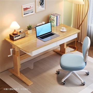 HappyLife 實木手搖升降桌 附抽屜120公分 Y11876