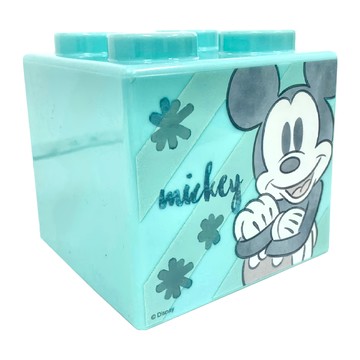 MICKEY MOUSE 米奇 積木存錢筒 塑膠ABS材質 9x9cm  藍色  米奇 藍色  1個