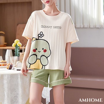 【Amhome】短袖短褲睡衣套裝薄款透氣涼爽舒適卡通甜美學生青年家居服2件式# 120913(現貨+預購)