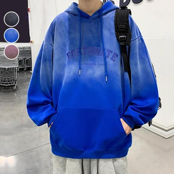 連帽T恤 潮流漸層寬鬆帽T 寬版 美潮 長袖 厚磅 落肩 高磅數 撞色 加大尺碼 台灣出貨【NTJ5187】