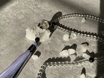 【陰與陽。108顆念珠】黑瑪瑙、白水晶|鈴鐺、手串、可當項鍊|